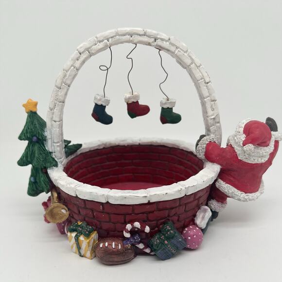 Christmas Themed Ceramic Candy Dish - Santa with Presents, Stockings, and Tree - Picture 2 of 7